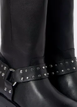 Bota Biker Tachas Punta Cuadrada Piel-Brownie Spain Clearance