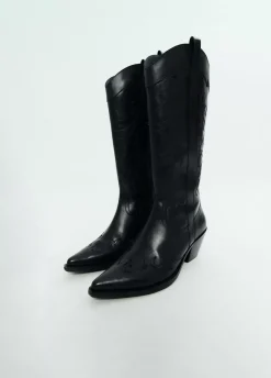 Bota Cowboy Cana Alta Bordada Piel-Brownie Spain Discount