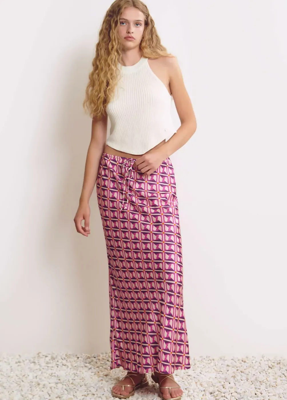 Falda Midi Estampada Satinada-Brownie Spain Discount