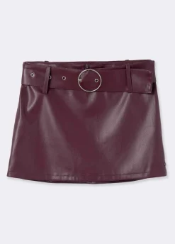 Falda Mini Efecto Piel Cinturon-Brownie Spain Outlet