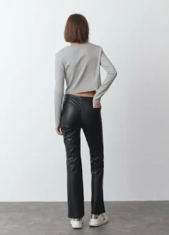 Pantalon Efecto Piel Acordonado-Brownie Spain Fashion