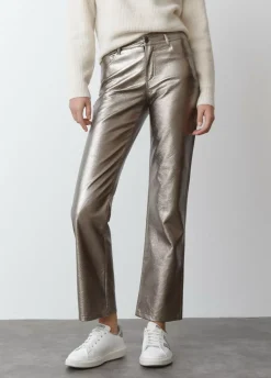Pantalon Metalizado Efecto Piel-Brownie Spain Online