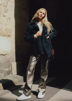 Pantalon Metalizado Efecto Piel-Brownie Spain Online