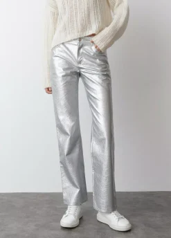 Pantalon Metalizado Efecto Piel-Brownie Spain Online
